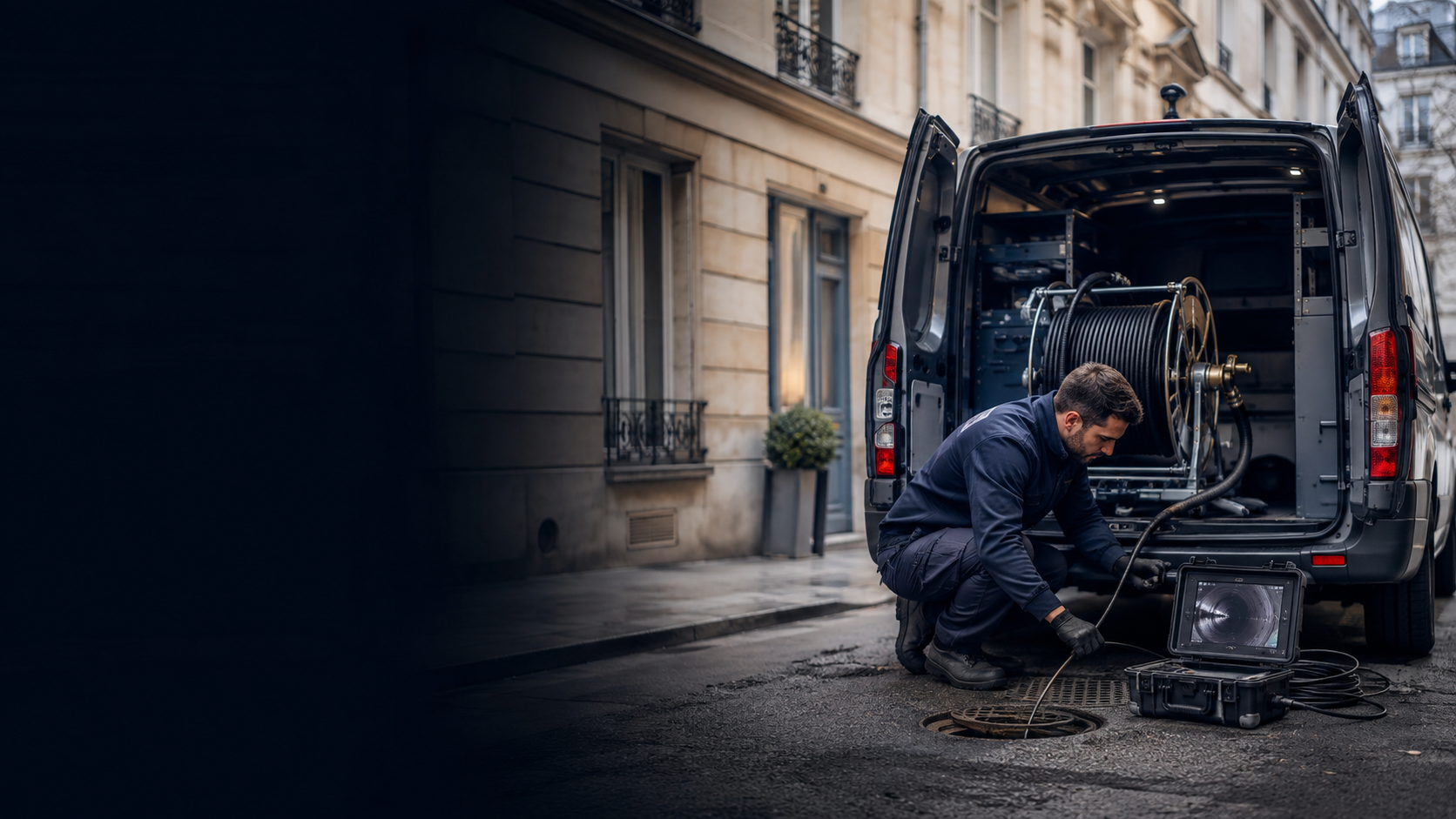 Plombier Maison Raphaël inspectant une canalisation avec une caméra professionnelle